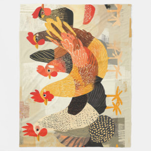 Chickens with varied feather patterns and colours fleece blanket