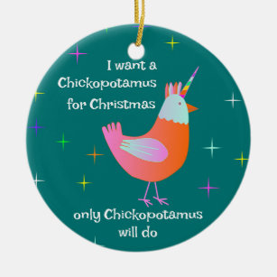 Chickopotamus For Christmas,  Chicken Unicorn Ceramic Tree Decoration