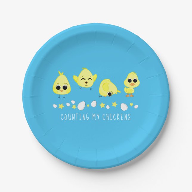 Chicks and Duckling Counting My Chickens Saying Paper Plate (Front)