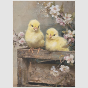 Chicks and Flowers Vintage Style Art Decoupage Tissue Paper