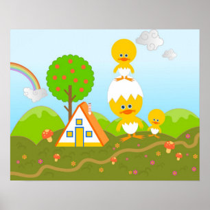 Chicks and orange tree poster