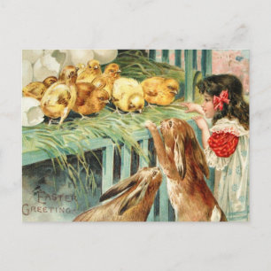 Chicks Bunnies Easter Scene Post Card Vintage
