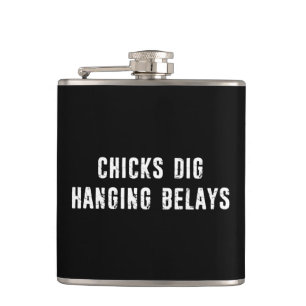 Chicks Dig Hanging Belays Rock Climbing Hip Flask