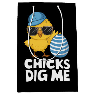 Chicks Dig Me Easter Funny Egg Hunt Medium Gift Bag