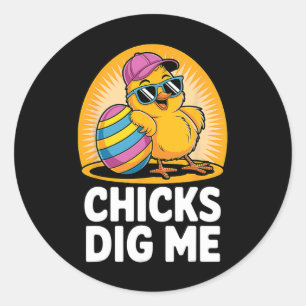 Chicks Dig Me Easter Toddler Boys Men Happy Easter Classic Round Sticker