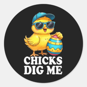 Chicks Dig Me Easter Toddler Boys Men Happy Easter Classic Round Sticker