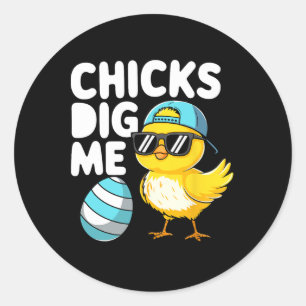 Chicks Dig Me Easter Toddler Boys Men Happy Easter Classic Round Sticker