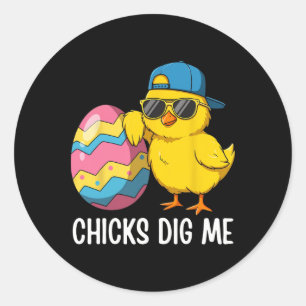 Chicks Dig Me Easter Toddler Boys Men Happy Easter Classic Round Sticker