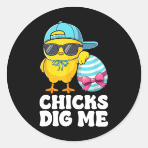 Chicks Dig Me Easter Toddler Boys Men Happy Easter Classic Round Sticker
