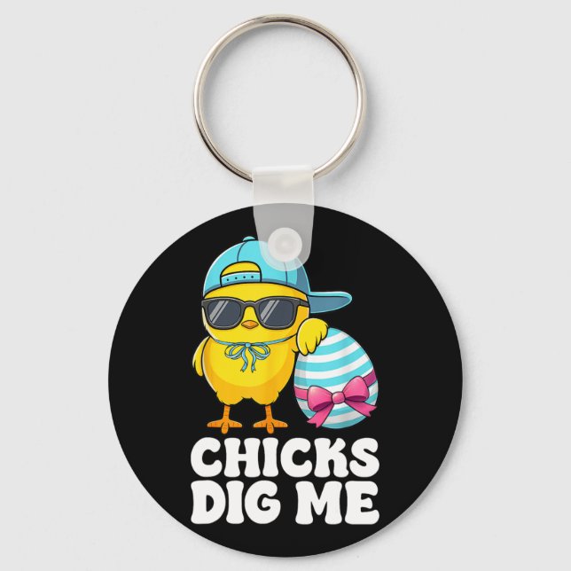 Chicks Dig Me Easter Toddler Boys Men Happy Easter Key Ring (Front)