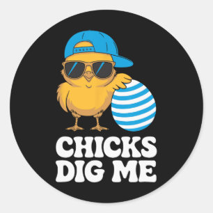 Chicks Dig Me Easter Toddler Boys Men Kids Happy E Classic Round Sticker