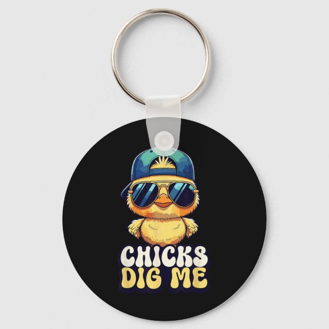 Chicks Dig Me Funny By Chick Sungles Retro Cute _3 Key Ring (Front)