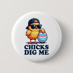 Chicks Dig Me Funny Easter Toddler Boys Kid Happy  6 Cm Round Badge