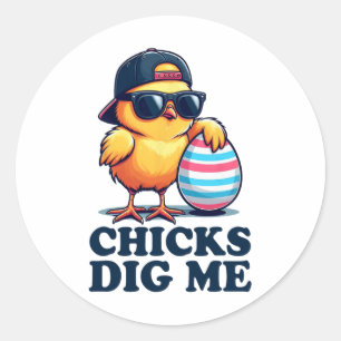 Chicks Dig Me Funny Easter Toddler Boys Kid Happy Classic Round Sticker