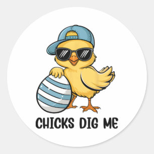 Chicks Dig Me Happy Easter Toddler Boys Mens Funny Classic Round Sticker