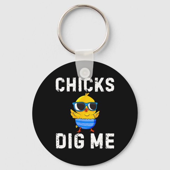 Chicks Dig Me Toddler Happy Easter Egg Hunting Boy Key Ring (Front)