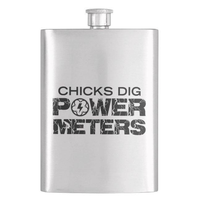 Chicks Dig Power Metres Hip Flask (Front)