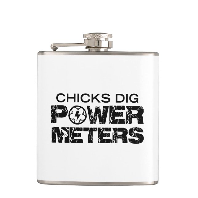 Chicks Dig Power Metres Hip Flask (Front)