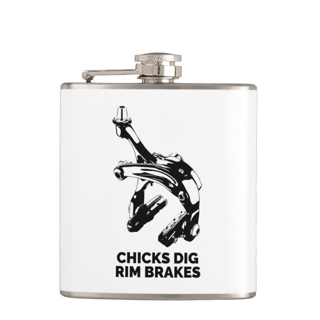 Chicks Dig Rim Brakes Hip Flask (Front)