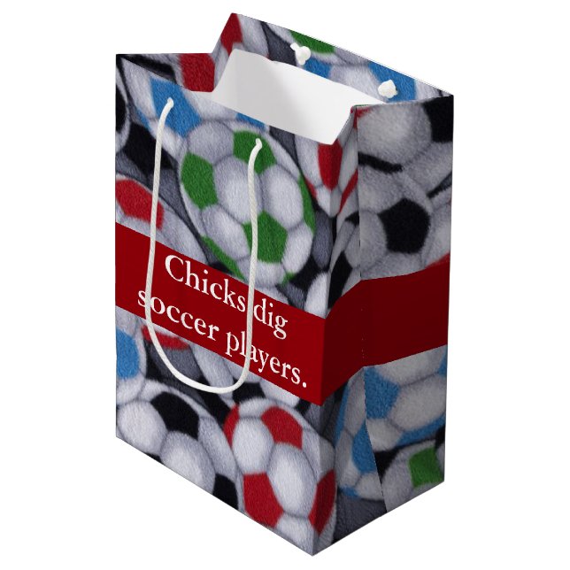 Chicks Dig Soccer Players Medium Gift Bag (Front Angled)