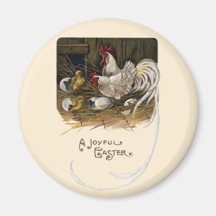 Chicks Hatch in Hen House Vintage Easter Magnet