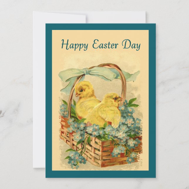 Chicks in a Basket Vintage Easter Invitation (Front)