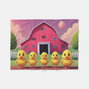 Chicks in Barnyard Happy Spring Fleece Blanket