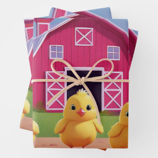 Chicks in Barnyard Happy Spring Wrapping Paper Sheet