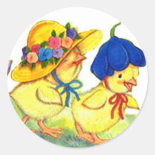 Chicks in Easter Bonnets Classic Round Sticker