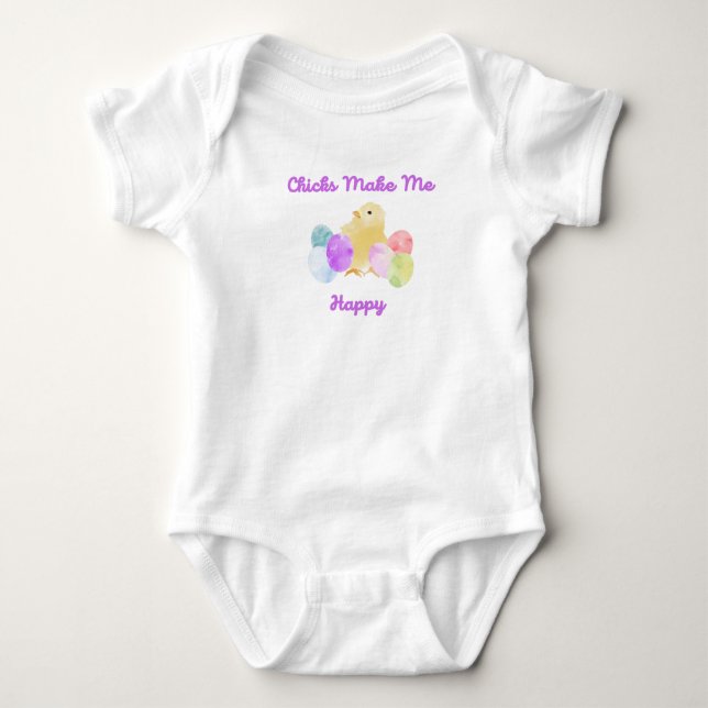 Chicks Make Me Happy, Pastel Eggs  Baby Bodysuit (Front)