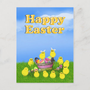 Chicks 'n a Easter Basket Holiday Postcard