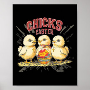 Chicks With Easter Egg; Style Vintage Happy Easter Poster