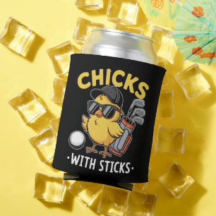 Chicks with Sticks Golfer Girl Golf Club Golfing Can Cooler