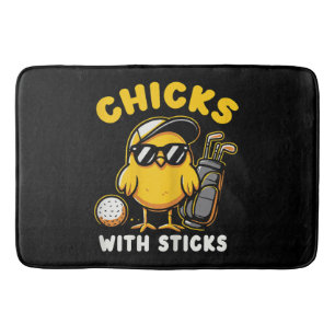 Chicks With Sticks Golfer Girl Woman Golf Club Gol Bath Mat