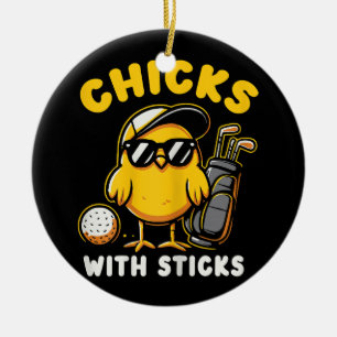 Chicks With Sticks Golfer Girl Woman Golf Club Gol Ceramic Tree Decoration
