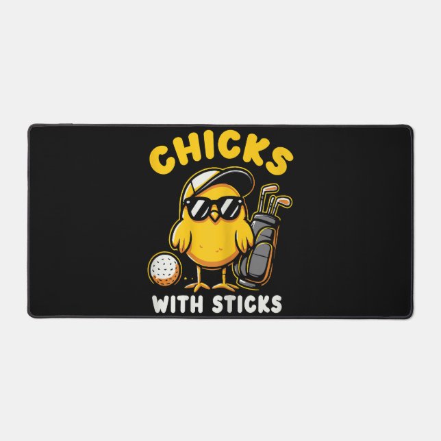 Chicks With Sticks Golfer Girl Woman Golf Club Gol Desk Mat (Front)