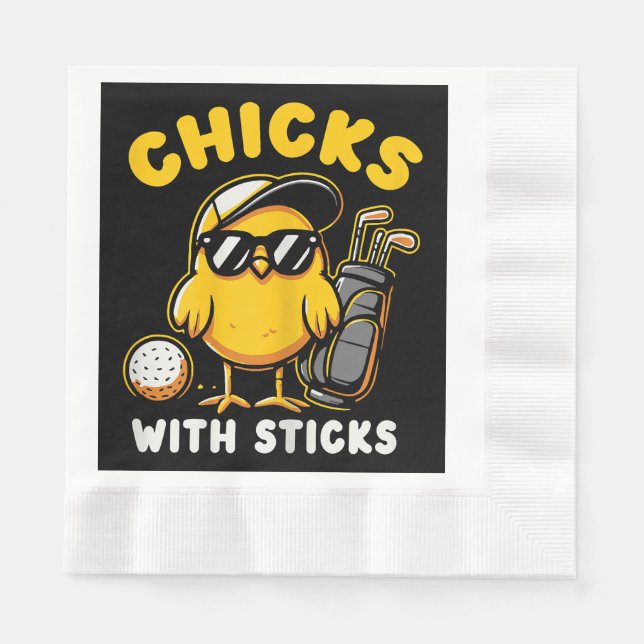 Chicks With Sticks Golfer Girl Woman Golf Club Gol Napkin (Front)