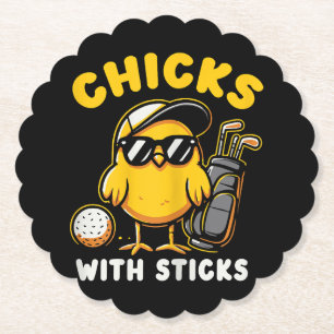 Chicks With Sticks Golfer Girl Woman Golf Club Gol Paper Coaster
