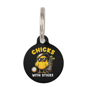 Chicks With Sticks Golfer Girl Woman Golf Club Gol Pet Tag