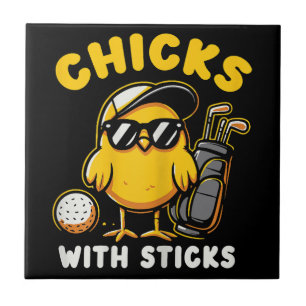 Chicks With Sticks Golfer Girl Woman Golf Club Gol Tile