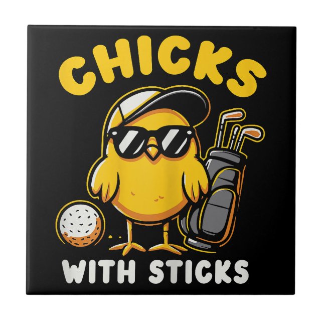 Chicks With Sticks Golfer Girl Woman Golf Club Gol Tile (Front)