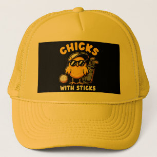 Chicks With Sticks Golfer Girl Woman Golf Club Gol Trucker Hat