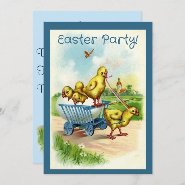 Chicky Wagon Easter Party Invitation (Front/Back)