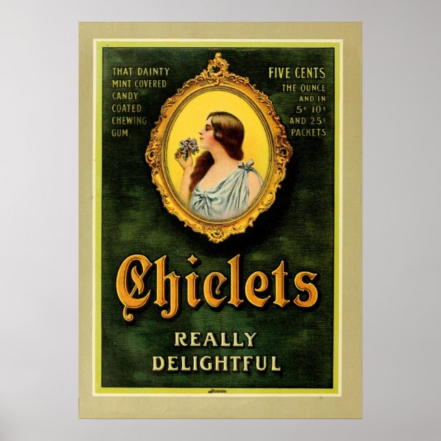 Chiclets Mint Candy Chewing Gum Vintage Advert Poster (Front)