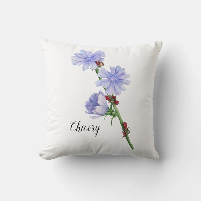 Chicory Flowers Watercolor Cushion (Front)