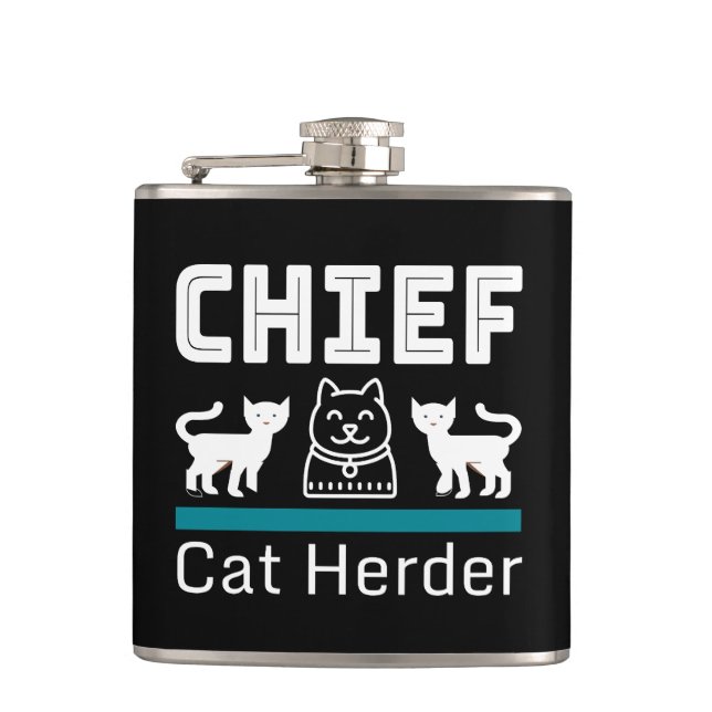 Chief Cat Herder Funny Hip Flask (Front)