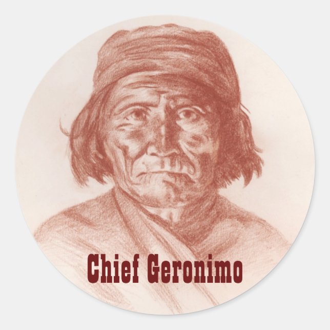 Chief Geronimo, Apache Indian Historical Portrait Classic Round Sticker (Front)