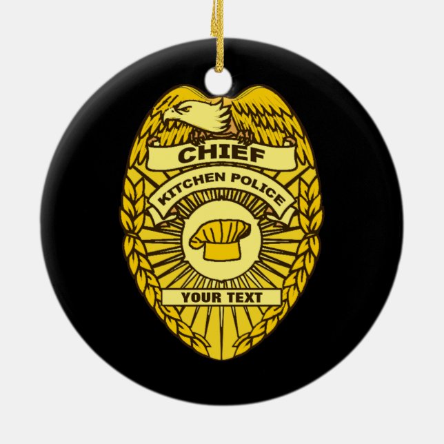 Chief Of Kitchen Police Badge Ceramic Tree Decoration (Back)