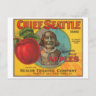 Chief Seattle Brand Apples Vintage Crate Label Postcard