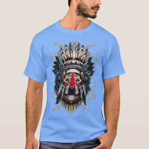 Chieftain Pitbull Dog Indian Headdress Warrior T-Shirt